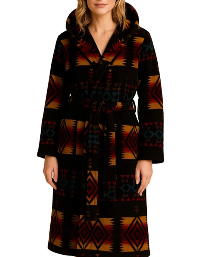 Aztec Print Hooded Bathrobe for women