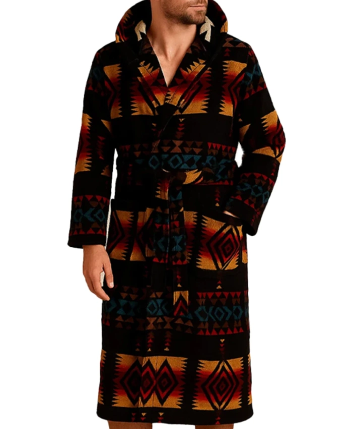 Womens Aztec Print Hooded Bathrobe