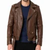 Buy Dark Brown Biker Leather Jacket with Zipper