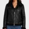 Ladies Leather Aviator Jacket in Black