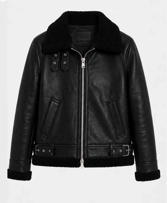 Ladies Black Leather Aviator Jacket