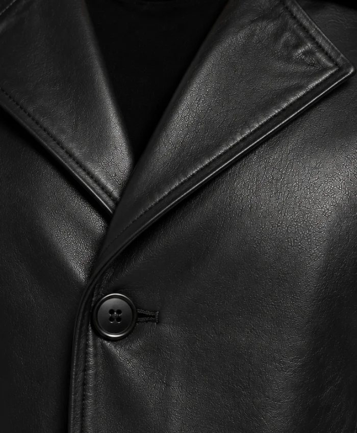 Black Leather Long Trench Coat Men