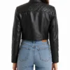 Womens Black Quilted Cropped Leather Jacket