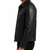 Shirt Collar Mens Black Leather Trucker Jacket