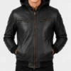 Mens Bouncer Biz Black Leather Bomber Jacket
