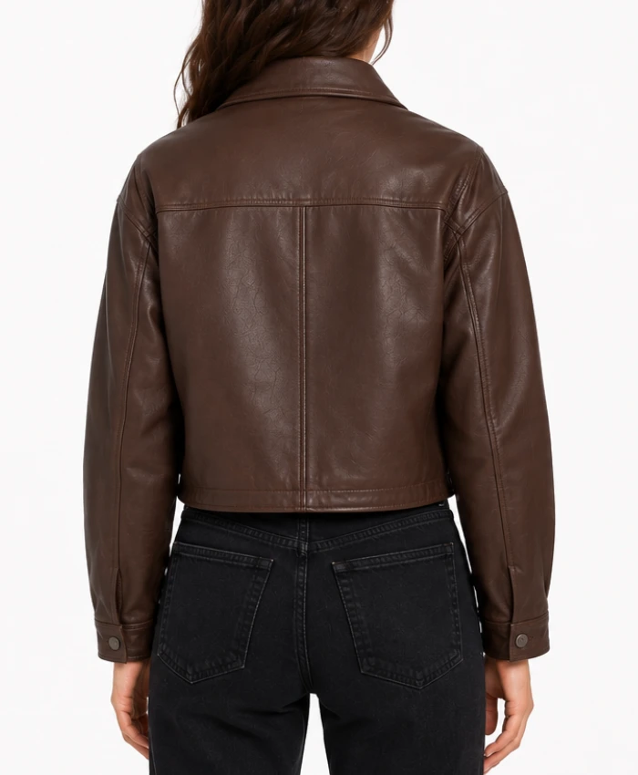 Buy Womens Brown Cropped Leather Jacket