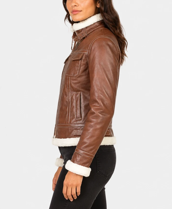 Buy Fiona Brown Hooded Shearling Leather Jacket