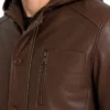 Mens Brown Hooded Leather Jacket