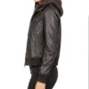 Roslyn Hooded Brown Leather Bomber Jacket