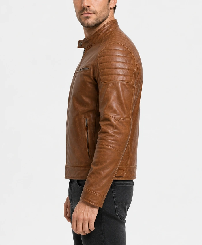 Cafe Racer Mens Brown Tan Leather Jacket