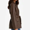 Womens Brown Oversized Belted Leather Blazer Drop Shoulder