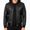 Bouncer Biz Black Leather Bomber Jacket for sale