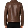 Dark Brown Leather Biker Jacket with Zipper