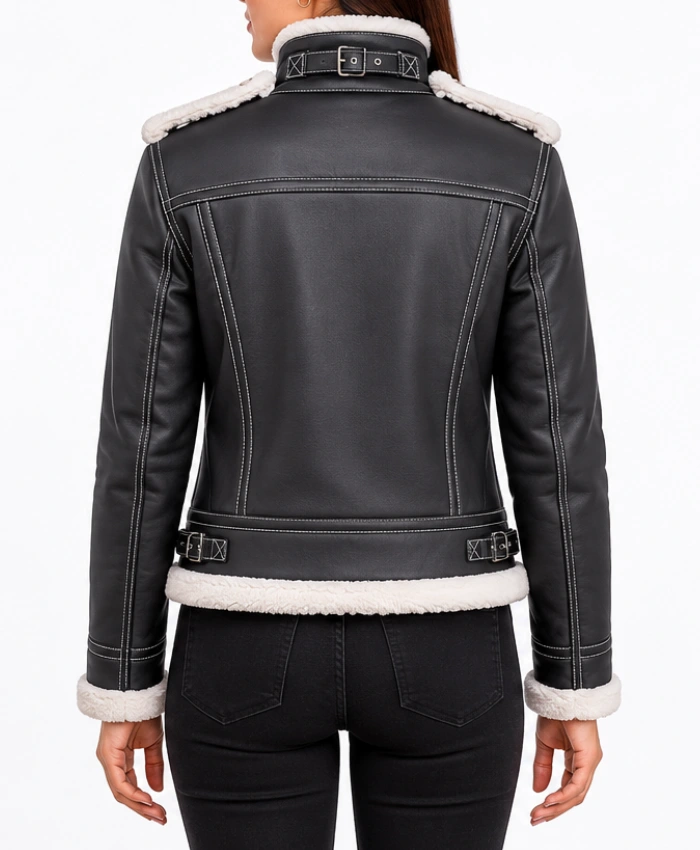 Fiona Hooded Black Shearling Leather Jacket