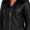 Black Ladies Leather Aviator Jacket