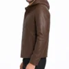 Brown Mens Hooded Leather Jacket