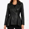 Womens Asymmetrical Black Leather Peplum Jacket