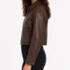 Womens Brown Cropped Leather Jacket for sale