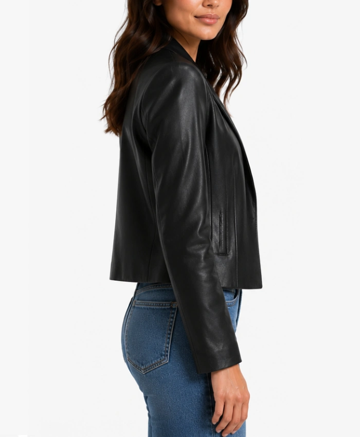 Womens Open Front Leather Cropped Style Blazer for sale