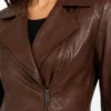 Cognac Real Leather Peplum Jacket for Womens