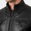 Cafe Racer Quilted Black Leather Jacket Men