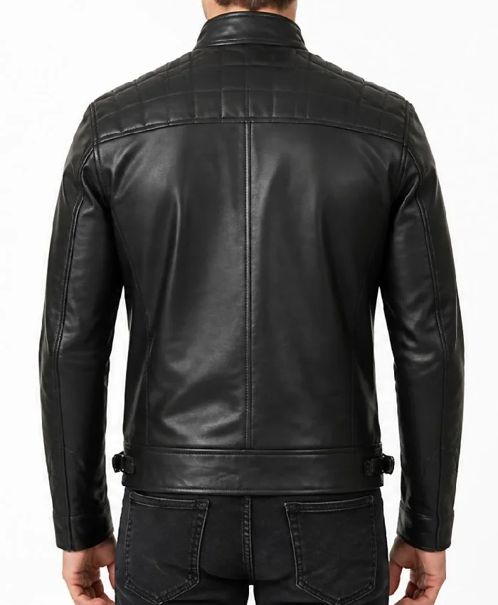 Cafe Racer Quilted Black Leather Jacket Mens