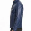 Cafe Racer Quilted Blue Leather Jacket For Men