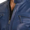 Cafe Racer Quilted Blue Leather Jacket For Mens