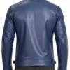 Cafe Racer Quilted Leather Blue Jacket Mens