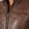 Cafe Racer Quilted Leather Dark Brown Jacket For Men (1)