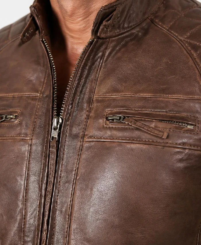 Cafe Racer Quilted Leather Dark Brown Jacket For Men (1)