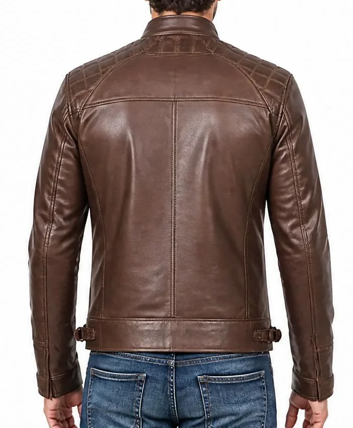 Cafe Racer Quilted Leather Dark Brown Jacket For Men