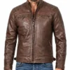 Cafe Racer Quilted Leather Dark Brown Jacket For Mens