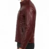 Cafe Racer Quilted Leather Maroon Jacket For Mens