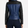 Womens Color Block Blue and Black Leather Jacket