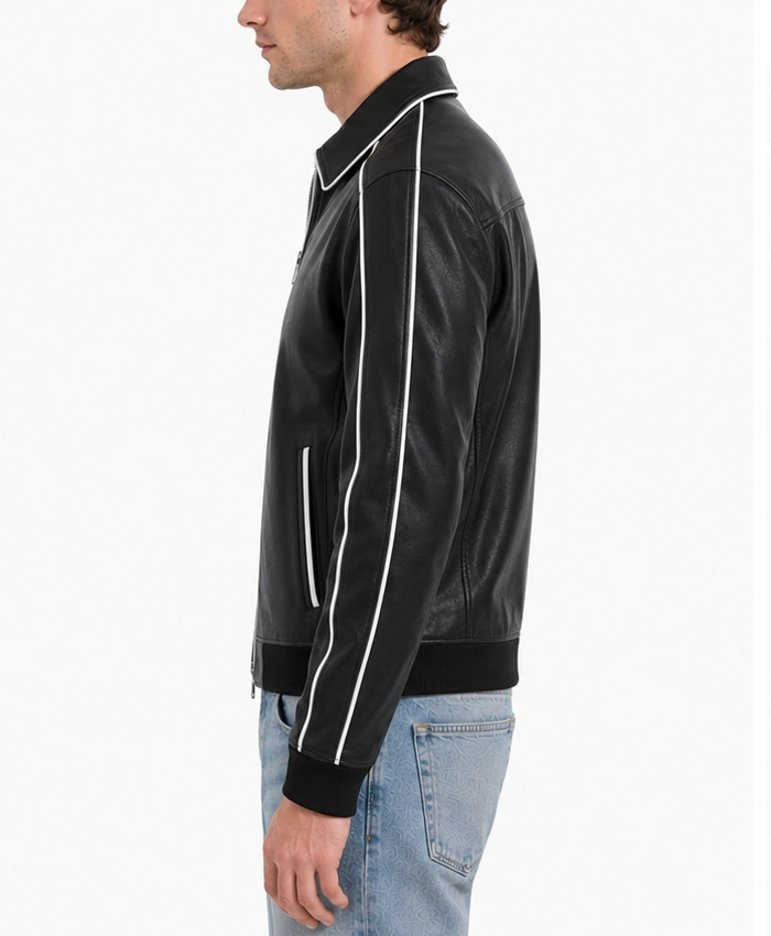 Mens Cooper Leather Varsity Jacket in Black
