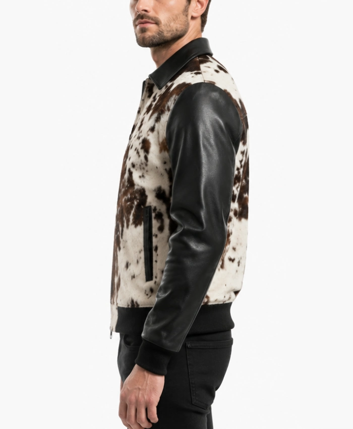 Mens Cowhide and Genuine Black Leather Jacket