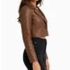 Quilted Cropped Brown Sleeves Leather Jacket for Women