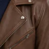 Biker Leather Jacket with Zipper in Dark Brown