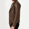 Dark Brown Biker Leather Jacket with Zipper Closeup image
