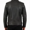 Mens Distressed Belted Motorcycle Jacket in Black