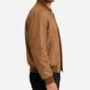 Mens Tan Distressed Bomber Leather Jacket