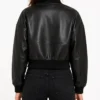 Black Drop Shoulder Cropped leather Bomber Jacket for Women's
