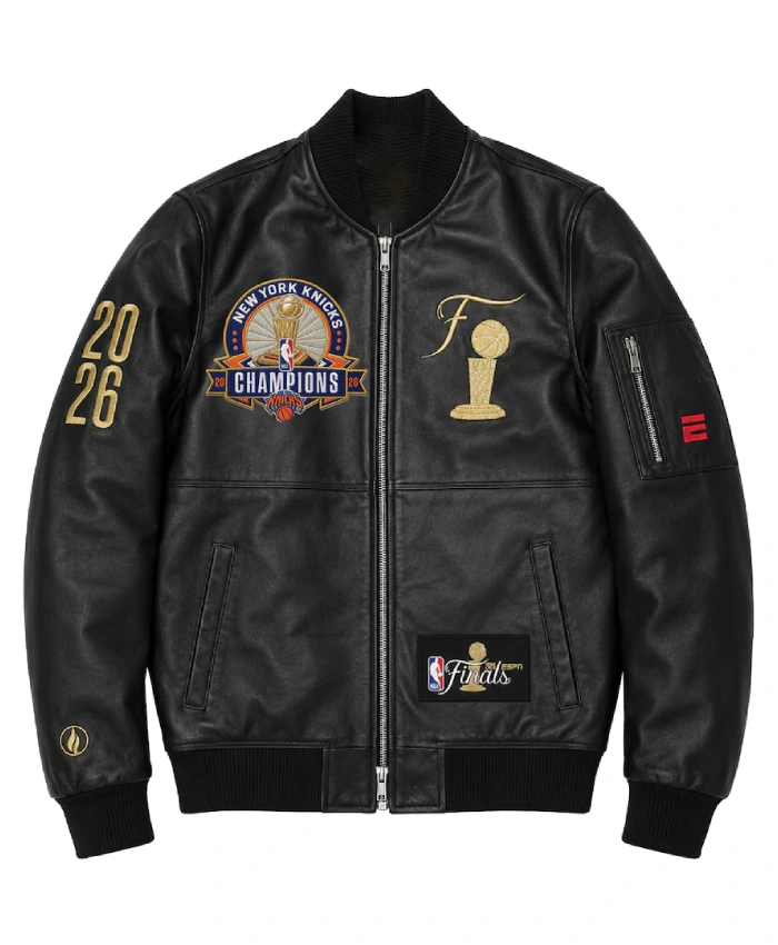 Finals Champions NY Knicks FISLL Black 2026 Leather Jacket
