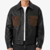 Fernando Black Leather Trucker Jacket with suede pockets