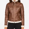 Shearling Fiona Brown Hooded Leather Jacket