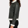 Buy Fiona Green Hooded Leather Jacket with Shearling trim