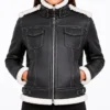 Womens Fiona Black Hooded Leather Shearling Jacket