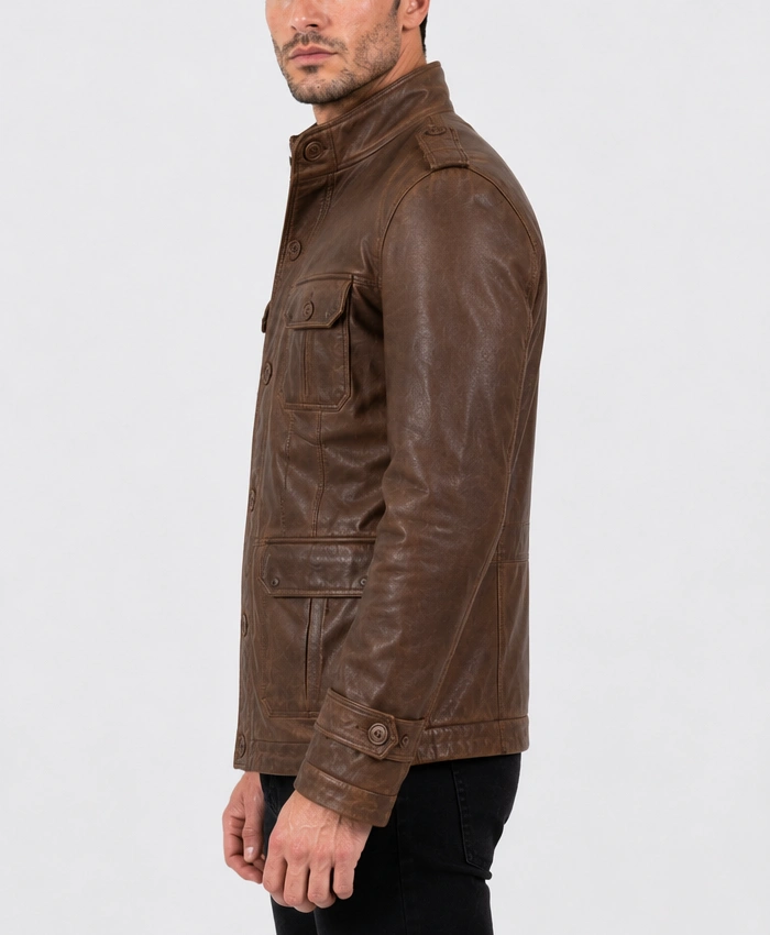 SHop Mens Four Pockets Vintage Brown Leather Jacket