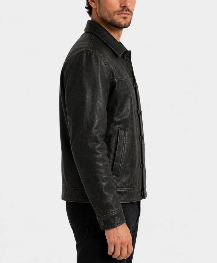 Mens Gatsby Distressed Leather Jacket in Black